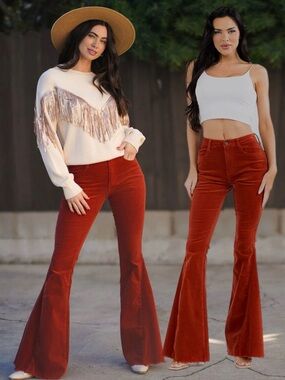 Bestto The Joni Vintage Rust Corduroy Flare Pant Boho Bohemian Autumn New Small